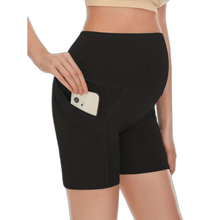 Load image into Gallery viewer, Maternity Solid High Waist Shorts Slim Fit Elastic Shorts Pregnant Black Medium