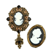 Load image into Gallery viewer, 2pcs Court Style Beauty Head Cameo Brooch Pin Elegant Clothings Decoration Black