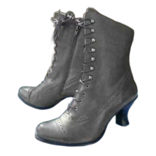 Load image into Gallery viewer, Victorian Gray High Heel Pointed Toe Zipper Boots Cross Lace Size 8 (41) Gothic