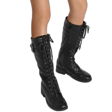 Load image into Gallery viewer, Georgia Black Faux Leather Pu Knee High Riding Combat Boots - 12 M US