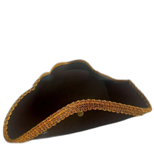 Load image into Gallery viewer, Golden Lace Trim Black Felt Pirate Triangle Hat With Snaps