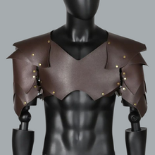 Load image into Gallery viewer, Vegan Leather Medieval Knight Shoulder Armor Larp Cosplay Pauldrons Breastplate