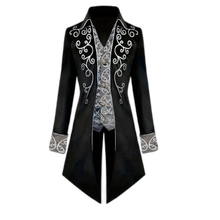 Load image into Gallery viewer, Embroidered Victorian Tailcoat Medieval Frock Coat Renaissance Black XXL 44