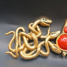 Load image into Gallery viewer, Gold Serpent Medusa Style Headband with Red Gem Center – 10” Mythic Display