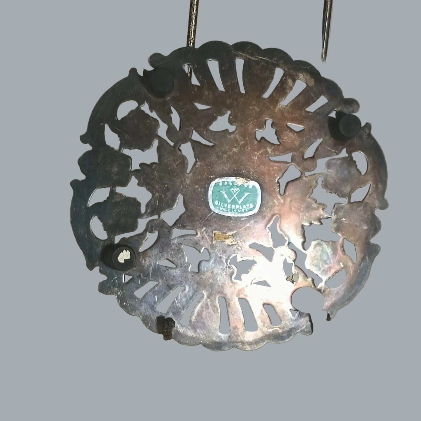 Wallace Silverplate 6.5" Trivet Hot Plate Ornate Pierced Floral Made USA