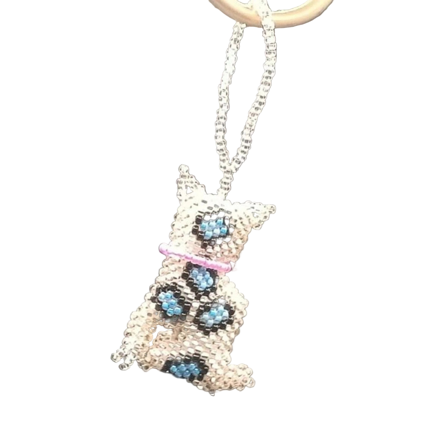 Cat Seed Bead Ethically Made Keychain - Zipper pull - Guatemala 2"