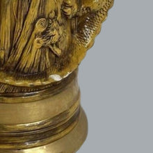 Load image into Gallery viewer, Vntg 1979 Ceramic Gloss Beer Stein Warrior Graphics & Dragon Handle Chip On Tail