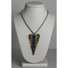 Load image into Gallery viewer, Gunmetal Rainbow Longated Baguette Glass Heart Statement Necklace Waterfall Bib