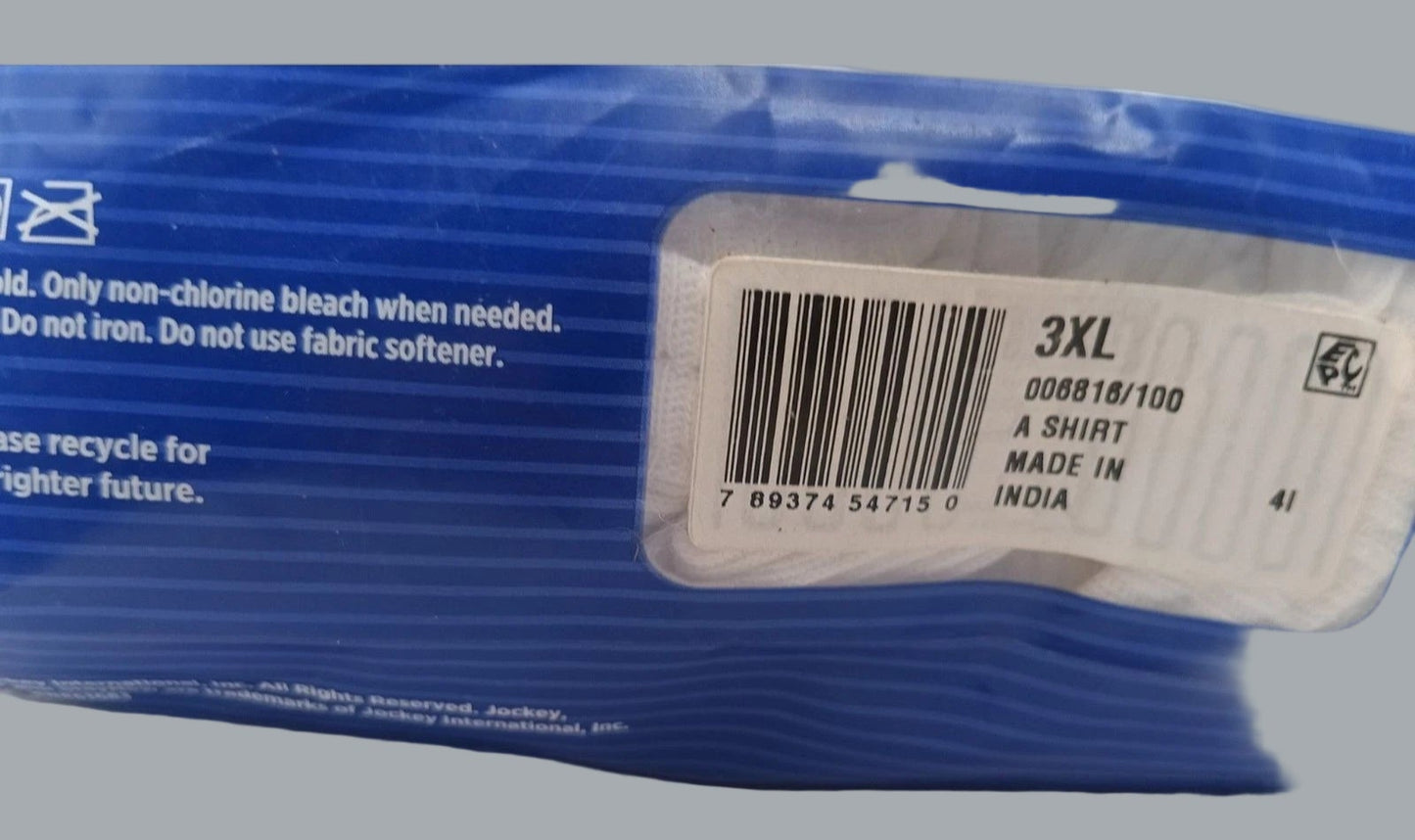 Jockey Men's 3-Pk Cotton Tank Top A-Shirt White Undershirt 3XL Comfort NWT