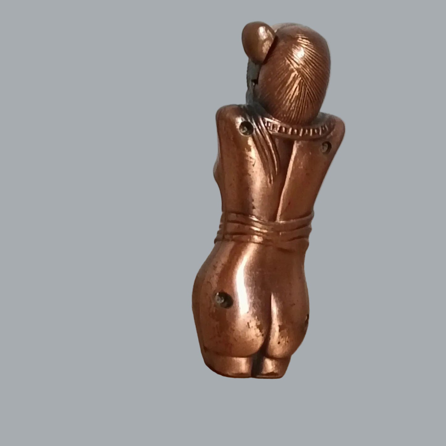 Vintage Nude Lady Butane Lighter 3in Copper Tone Art Deco Pin-Up