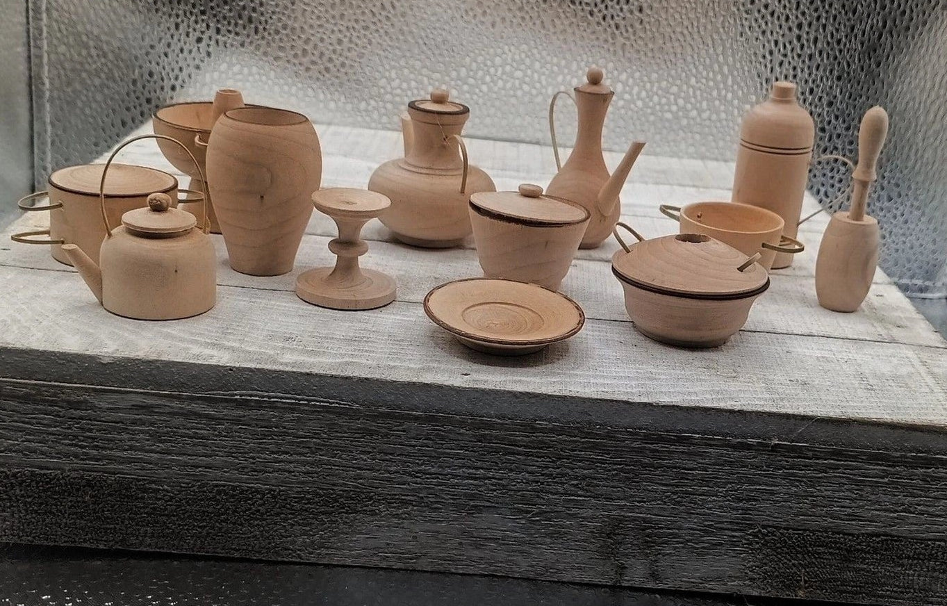 12 Mini Wooden Kitchen Utensils Set Dollhouse Craft Unfinished Wood Decor