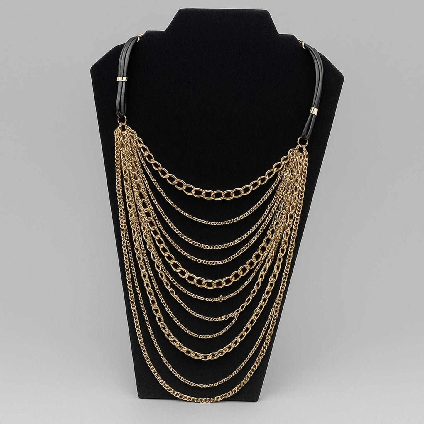 WHBM 30" Gold & Black Cord Necklace – Rhinestone Bands, Bold Statement