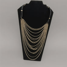 Load image into Gallery viewer, WHBM 30" Gold & Black Cord Necklace – Rhinestone Bands, Bold Statement
