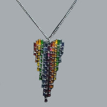 Load image into Gallery viewer, Gunmetal Rainbow Longated Baguette Glass Heart Statement Necklace Waterfall Bib