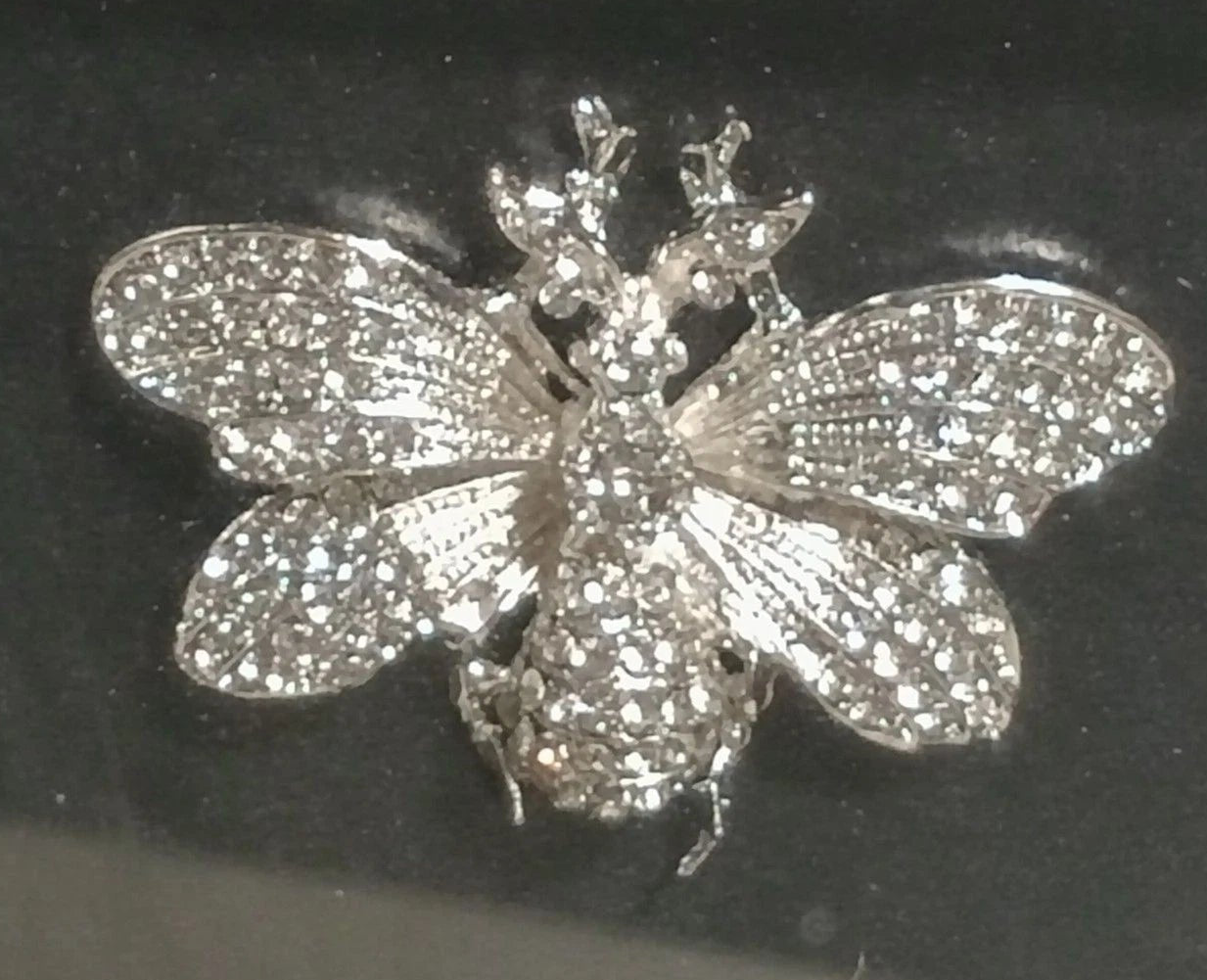 Black Glass Display Jewelry Box Velvet Lined Sparkle Enamel Keepsake