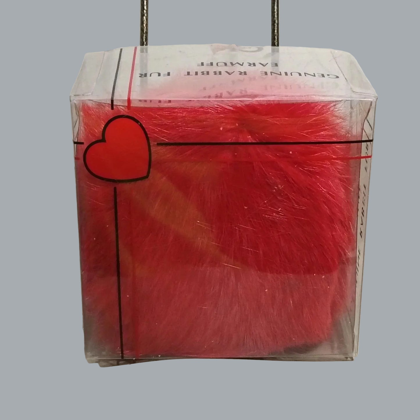 Vintage Genuine Rabbit Fur Red Earmuffs 4.5" Plush Warm Winter Headband NOS