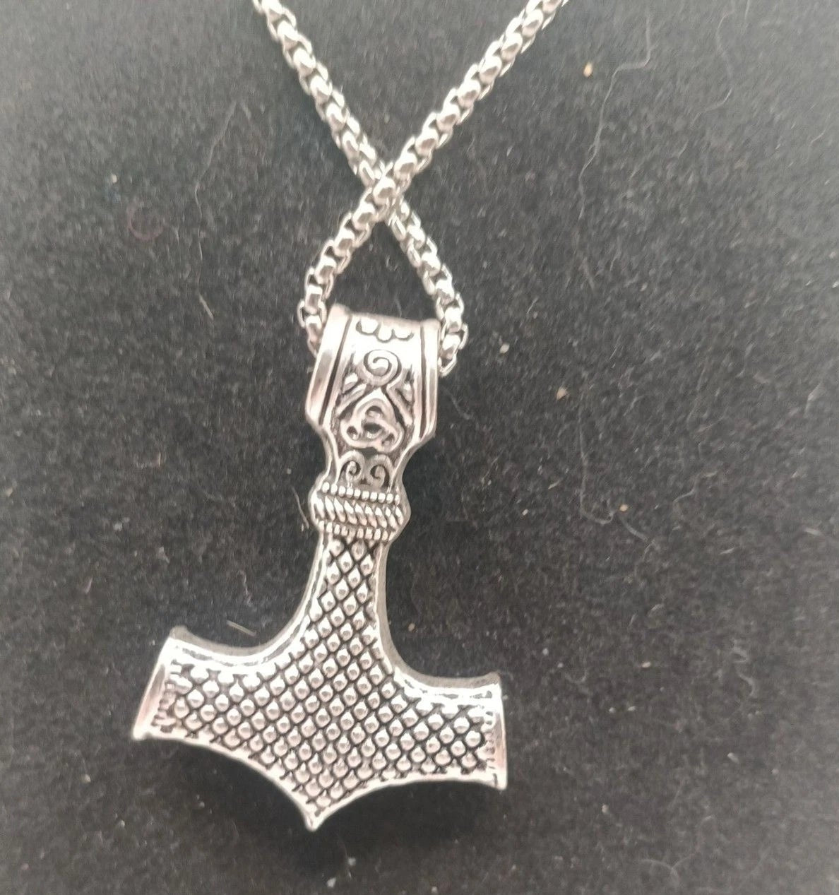 Viking Necklace Thor Hammer Celtic Pendant Nordic Amulet Silvertone 22" Chain C c