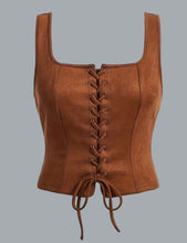 Load image into Gallery viewer, Vintage-Inspired Elegant Brown Crop Top drawstring lace-up front Size 12