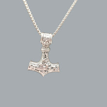 Load image into Gallery viewer, Viking Necklace Thor Hammer Celtic Pendant Nordic Amulet Silvertone 22" Chain C c