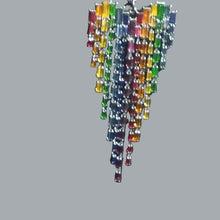 Load image into Gallery viewer, Gunmetal Rainbow Longated Baguette Glass Heart Statement Necklace Waterfall Bib