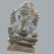 Load image into Gallery viewer, Share Olive green Soapstone hand carved Ganesh figure Chip on Base & Tusk 3"X2.3"X4.6"
