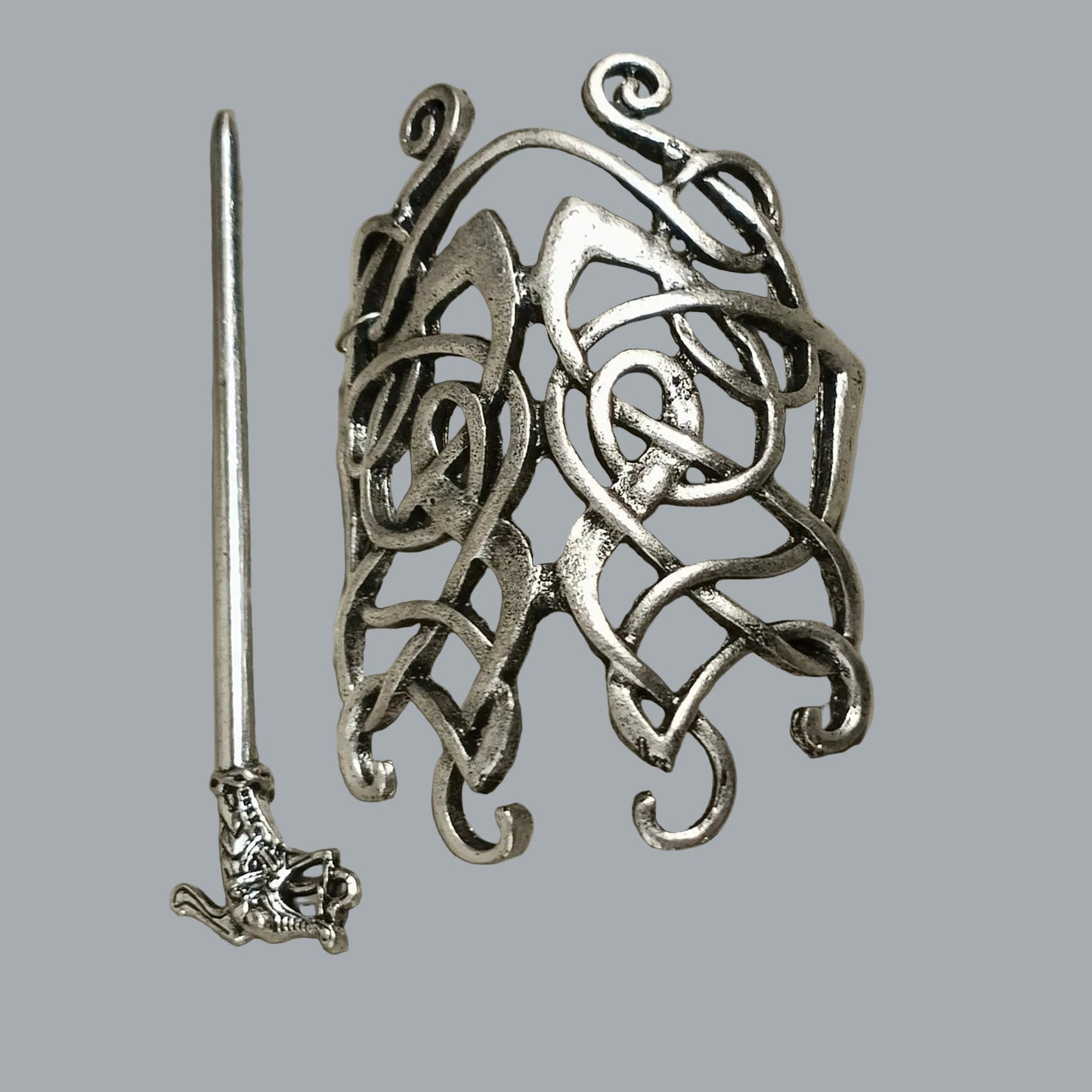NWT Celtic Knot Hair Slide Sword Pin Silver Tone Medieval Style