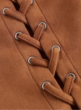 Load image into Gallery viewer, Vintage-Inspired Elegant Brown Crop Top drawstring lace-up front Size 12