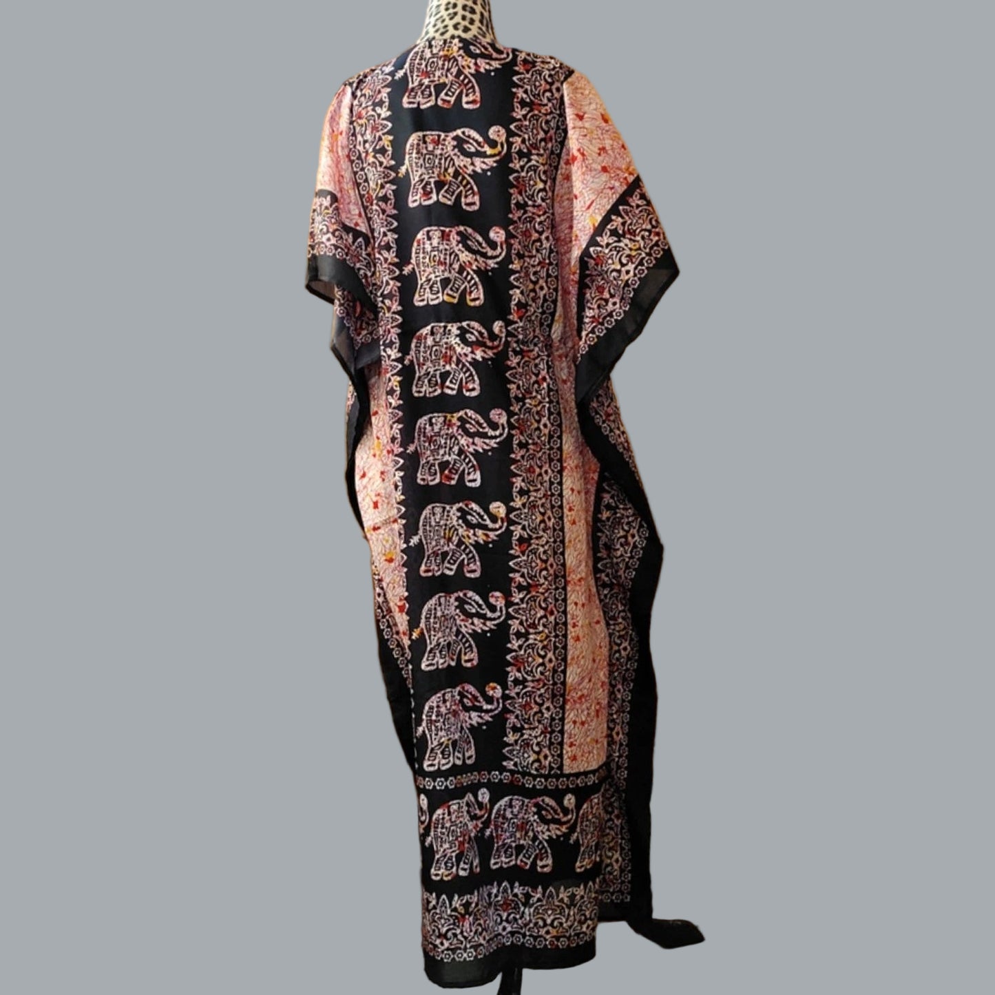 Women Long Kaftan Women One Size Maxi Dress Beach Caftan Poncho Black Elephant