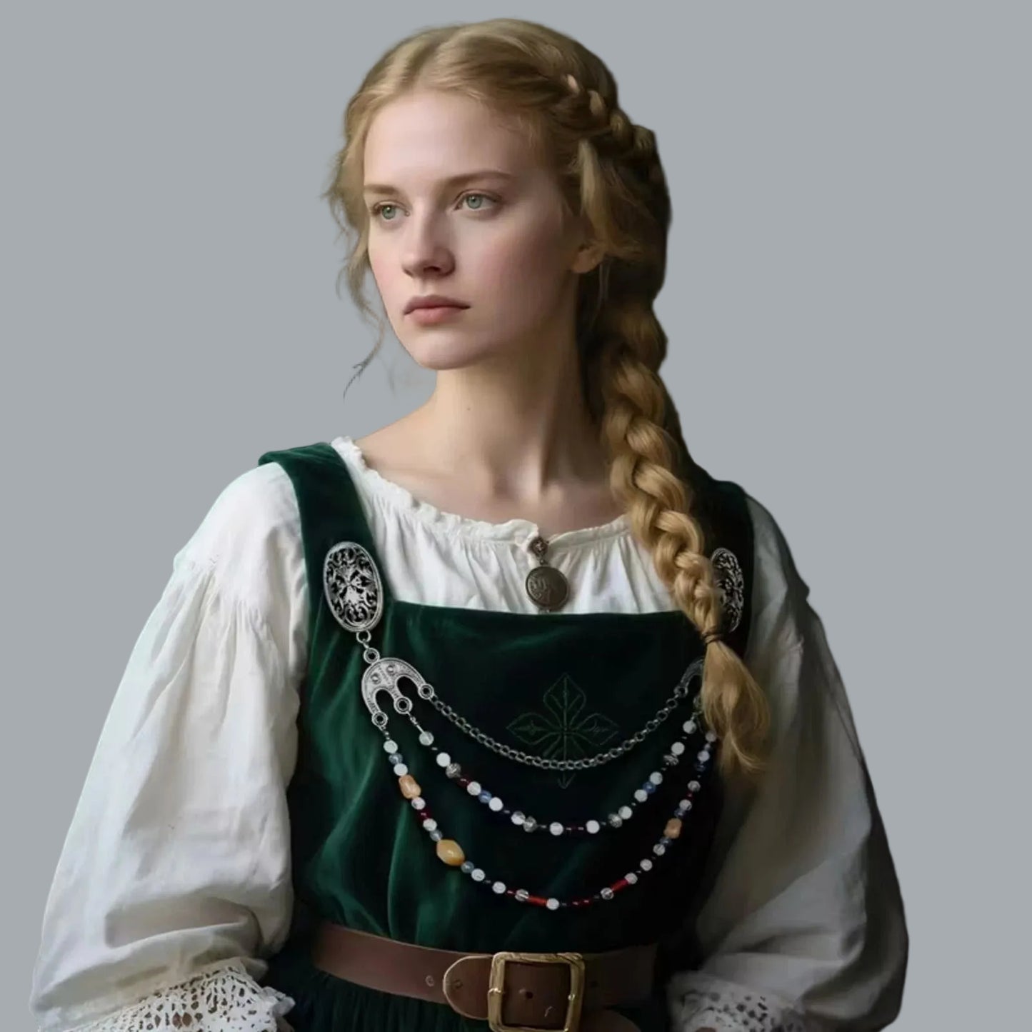 Silvertone Viking Brooch Pair | Chain & Beaded Drapes Pin Back NWT