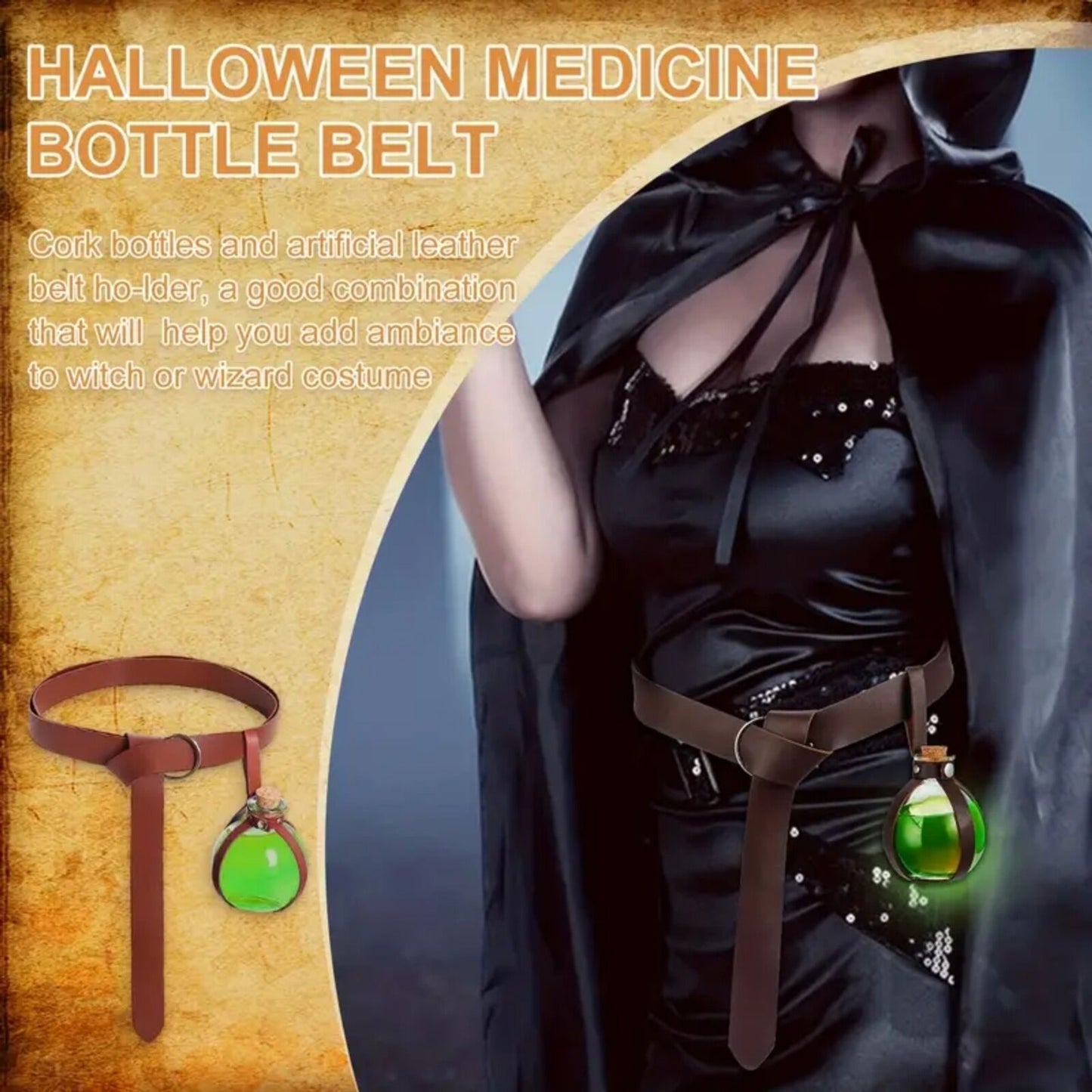 Medieval Knight Belt & Wizard Potion Glass Medieval Faux Leather Belt With Loop