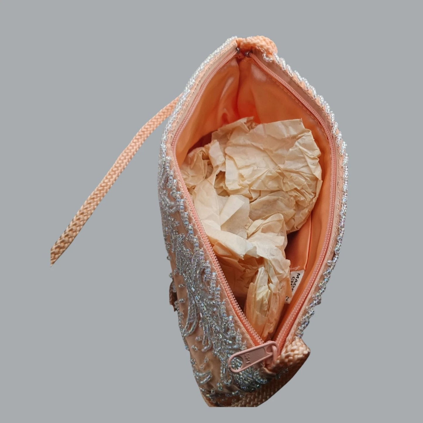 Vintage-Inspired Hand-Beaded Evening Bag Pink 8"x 6"