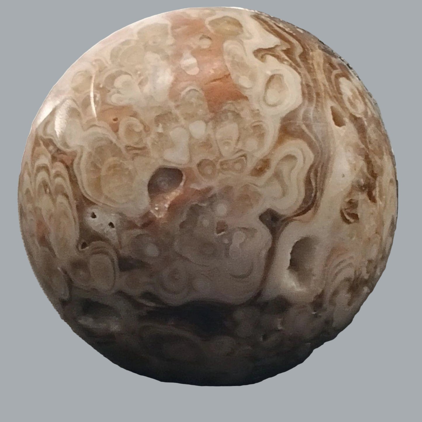 Brown Cream Orbicular Ocean Jasper Druzy Geode Sphere Crystal Reiki Madagascar