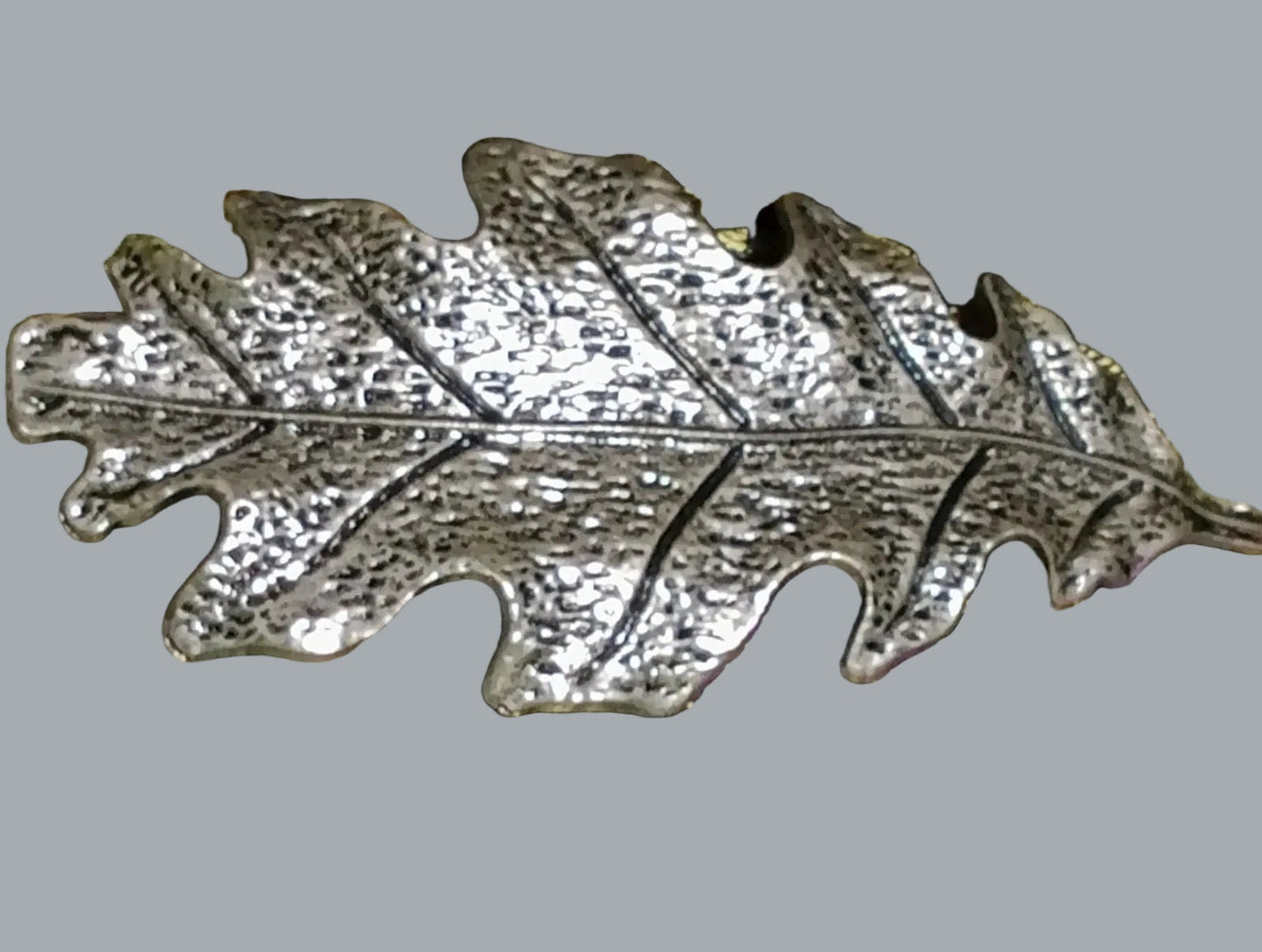 Silver Tone Oak Leaf Barrette Hammered Textured Hair Clip 3.5in