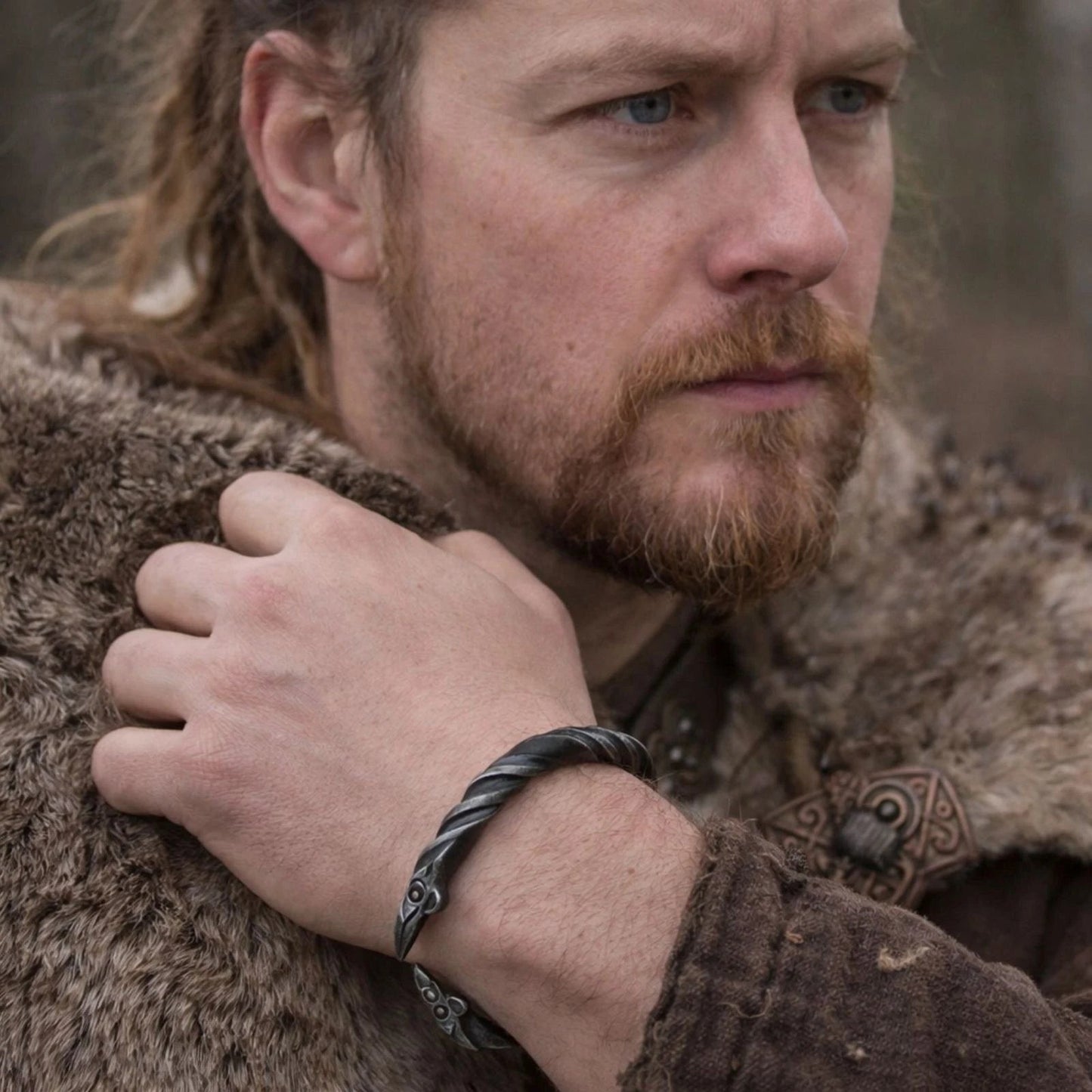 Raven Head Viking Torc Bracelet Black Metal