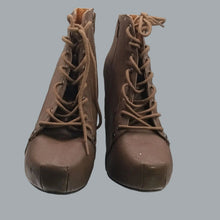 Load image into Gallery viewer, Charlotte Russe Taupe Lace-Up Platform Ankle Booties Side Zip Sz 10