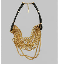 Load image into Gallery viewer, WHBM 30" Gold & Black Cord Necklace – Rhinestone Bands, Bold Statement