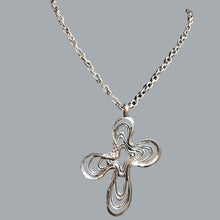 Load image into Gallery viewer, Jewelry Silver Openwork Cross Pendant Necklace Aurora Borealis Rhinestone Accent