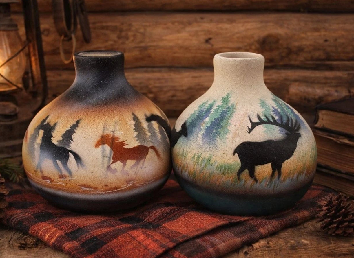 T. Blau Signed “Born Free” Cedar Mesa Mini Pottery 2pc Set