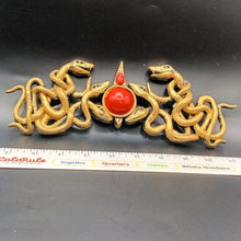 Load image into Gallery viewer, Gold Serpent Medusa Style Headband with Red Gem Center – 10” Mythic Display