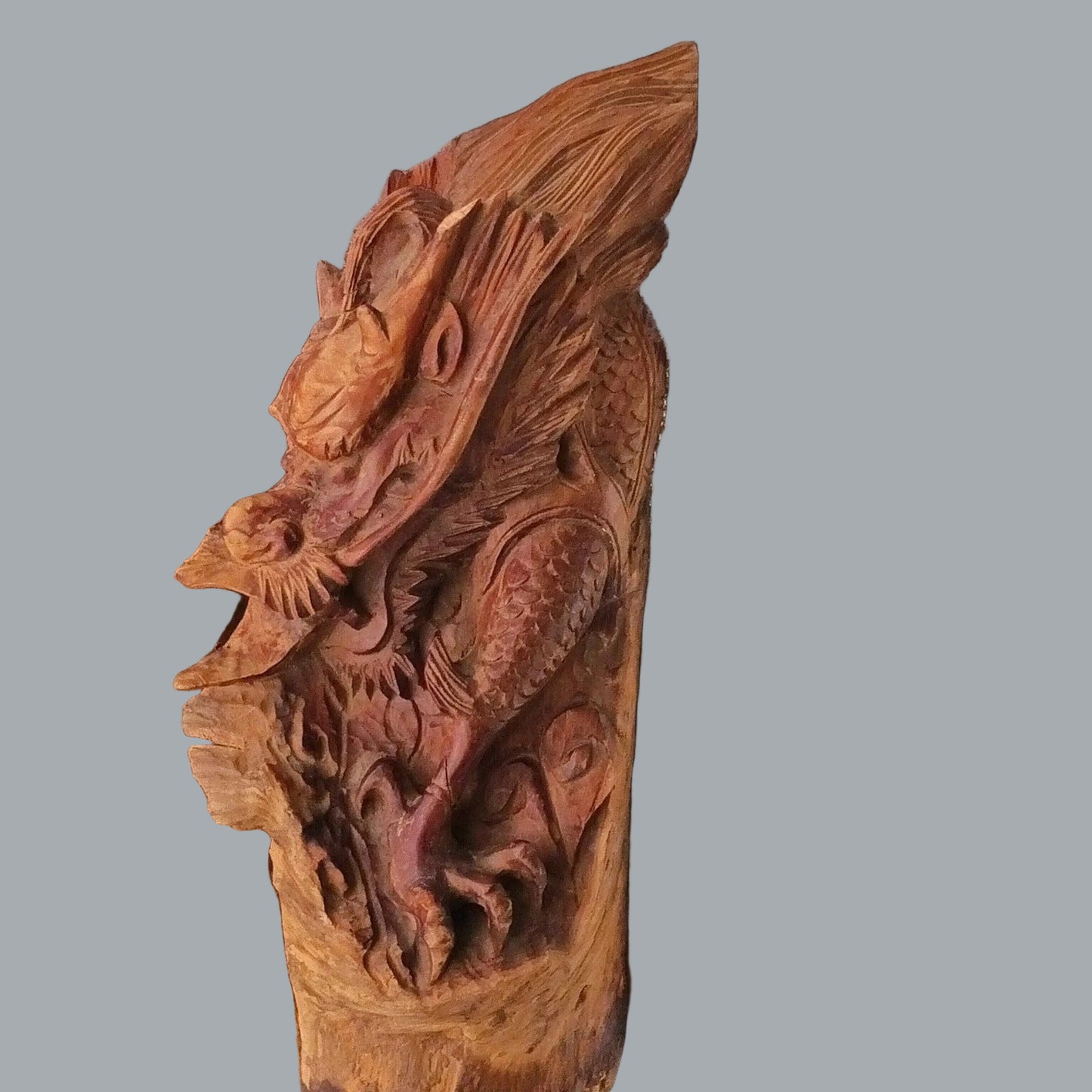 Vintage Hand Carved Wooden Dragon Wall Hanging Plaque Fantasy Art 13x5x2 in