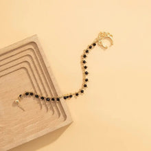 Load image into Gallery viewer, Non Piercing Nose Rings With Chain Nose To Ear Goldtone Black Stones 6"