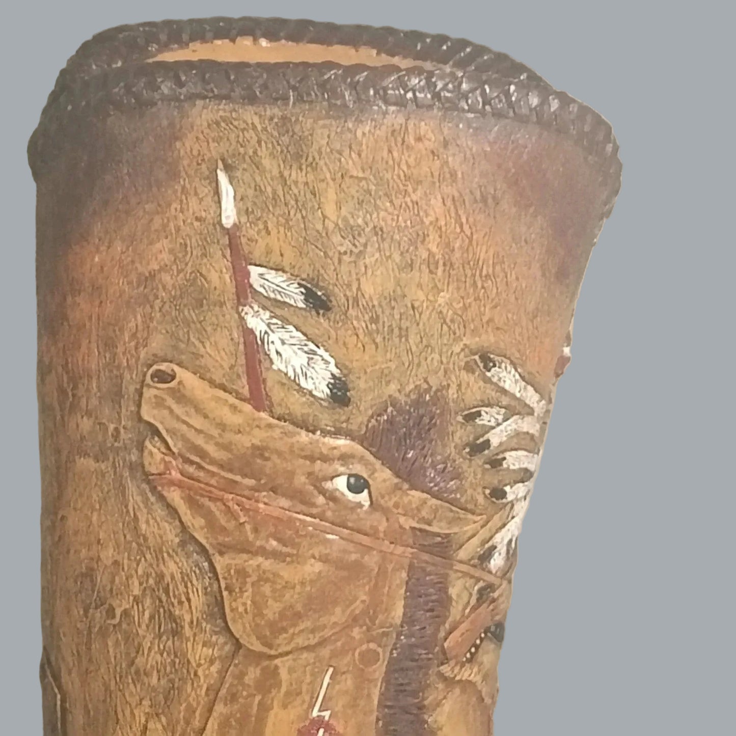 Western Cowboy Boot Vase Holder Native Rider Scene 9.5" Decor