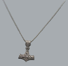 Load image into Gallery viewer, Viking Necklace Thor Hammer Celtic Pendant Nordic Amulet Silvertone 22" Chain C c