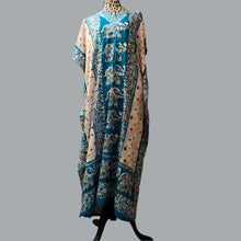 Load image into Gallery viewer, Women Long Kaftan Women One Size Maxi Dress Beach Caftan Poncho Blue Elephant