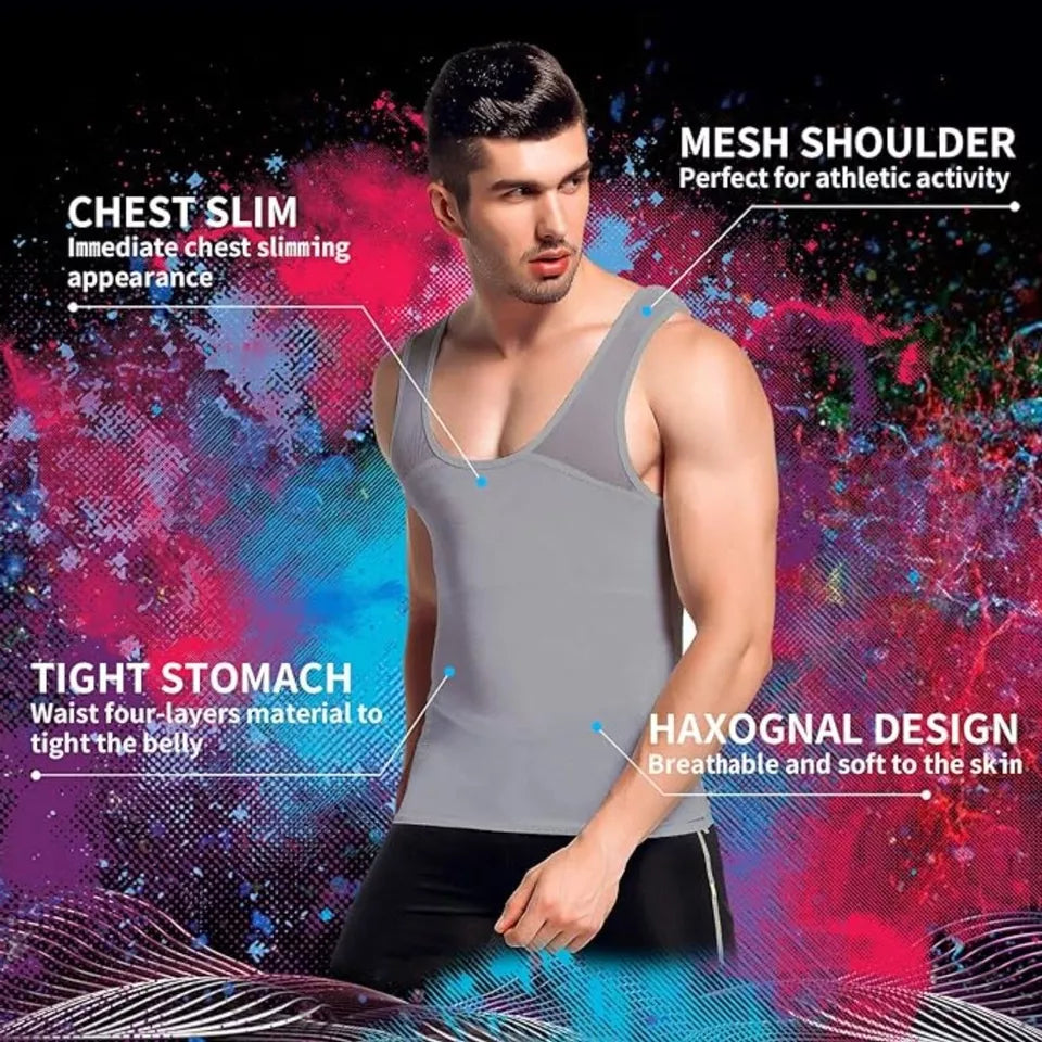 Slimming Body Shaper Vest Chest Compression Shirt Tank Top Undershirt 3X Gray
