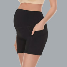 Load image into Gallery viewer, Maternity Solid High Waist Shorts Slim Fit Elastic Shorts Pregnant Black Medium