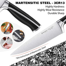 Load image into Gallery viewer, Knife Set, Emojoy 15 Piece Kitchen Knife Set with Block Wooden, German Stainless Steel Sharp Chef Knife Set with Sharpener, dishwasher safe and rust proof, Black