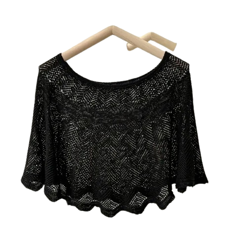 Solid Color Knitted Women Shawl Ruffles Elegant Cape Outdoor Wrap Black OS