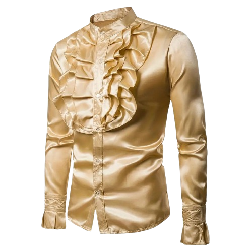 Stand-up Collar Men's Long Sleeve Shirt Cosplay Victorian Clothing Lg 40 Gold