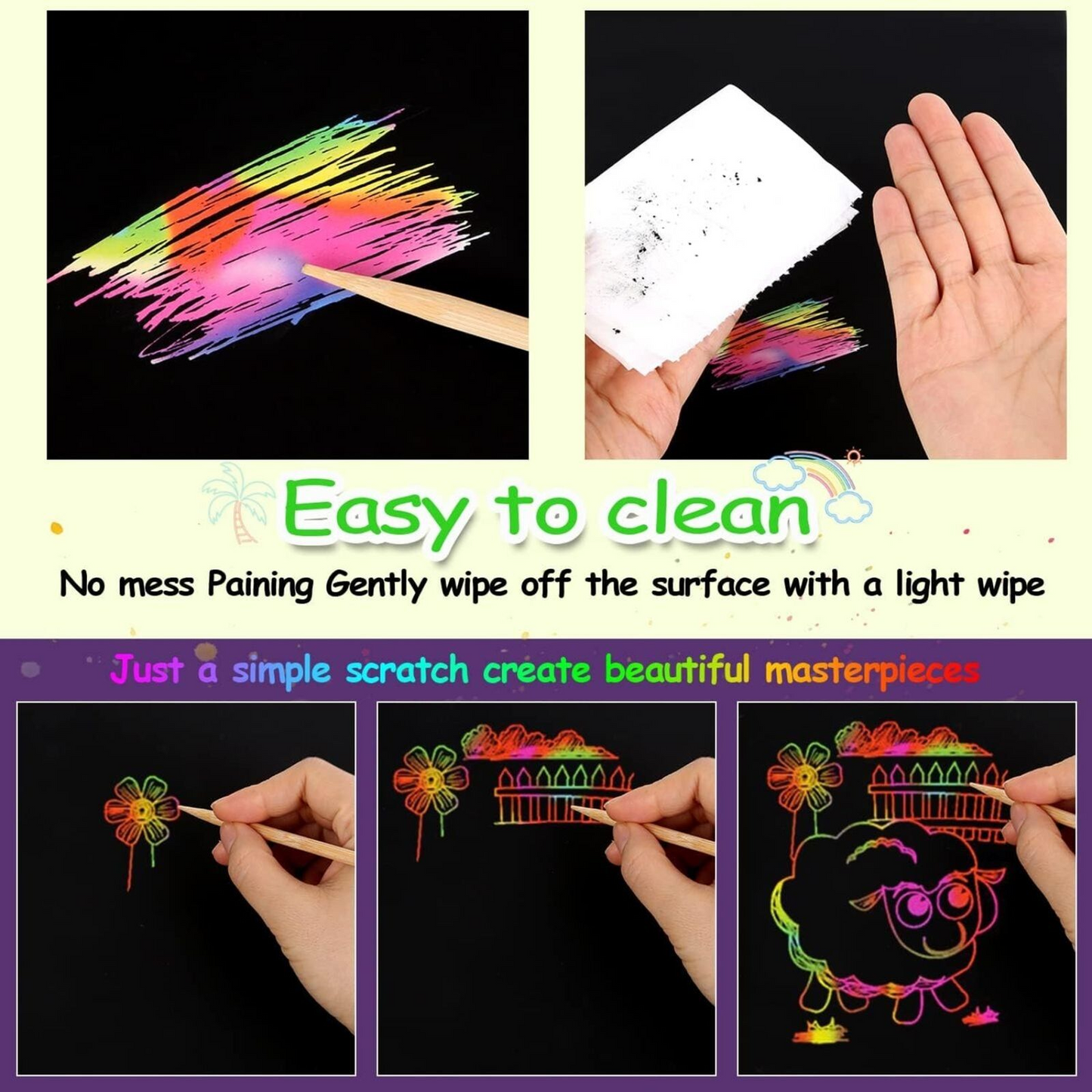 2 Pack Rainbow Scratch Art Set Drawing Craft Black Magic Art Supplies Kit